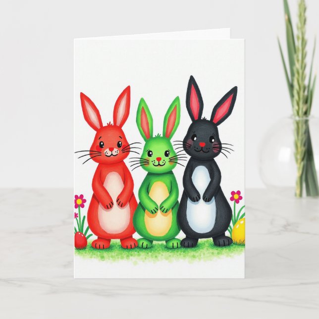 Cartão Three Friends Rabbit Pattern Card (Frente)