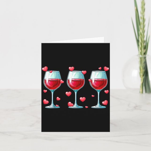 Cartão Three Gles Of Wine Valentine's Day Couple Funny Dr (Frente)