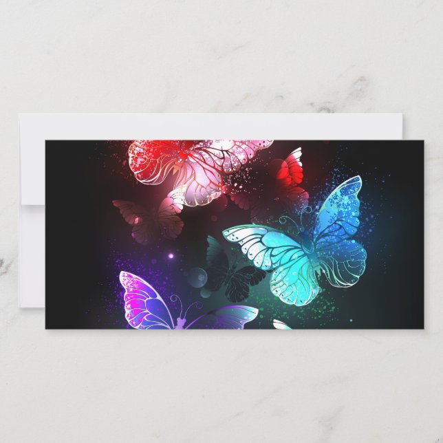 Cartão Three Glowing Butterflies on night background (Frente)