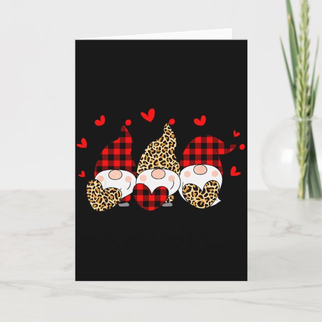 Cartão Three Gnomes Holding Hearts Leopard Happy Valentin (Frente)