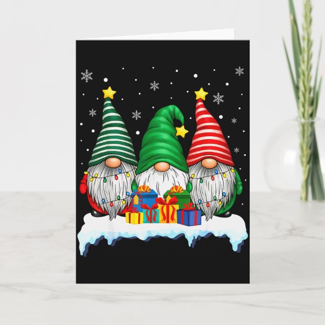 Cartão Three Gnomes Tree Lights Men Women Matching Xmas H (Frente)