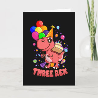 Cartão THREE REX 3 Year Old 3rd Birthday Girl Dino