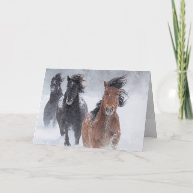 Cartão Three Snow Horses Run Fast Horse Greeting Card (Frente)