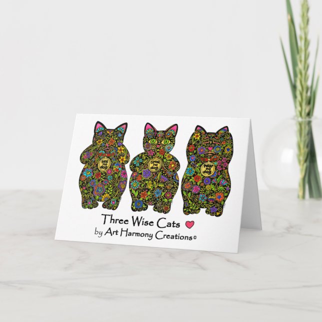 Cartão Three Wise Cats Greeting Card (Frente)