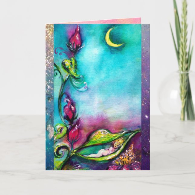 CARTÃO THUMBELINA DORMINDO NA LUZ DA LUZ /ROSA BASKET (Frente)