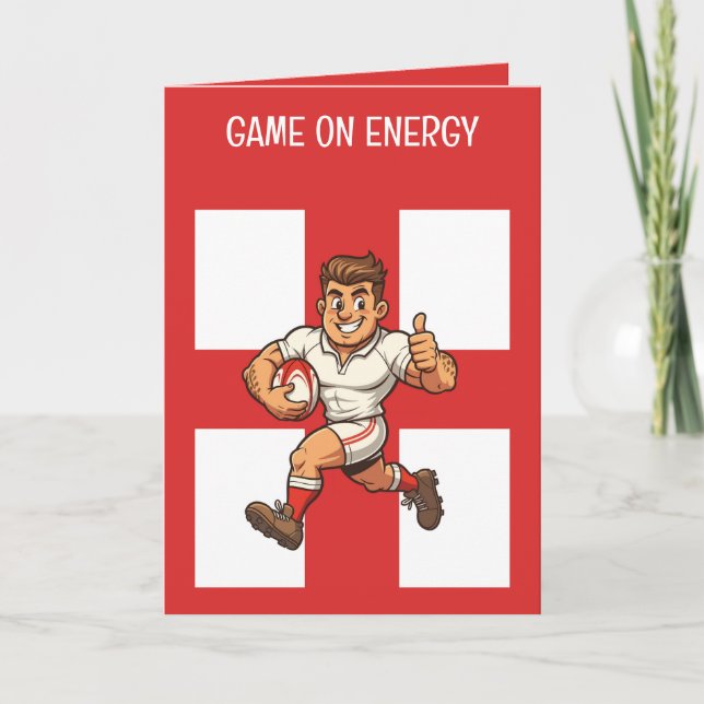 Cartão Thumbs-Up Try Run Cheerful Rugby Hero (Frente)