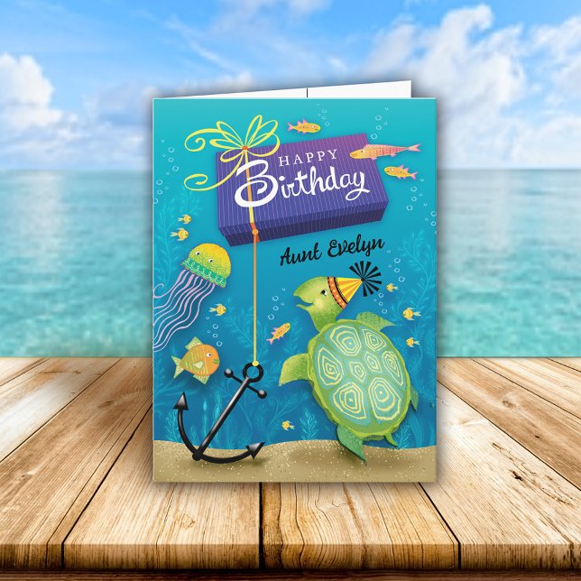 Cartão Tia Birthday Turtle Presente (Criador carregado)