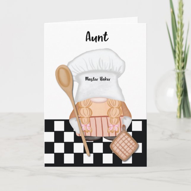 Cartão Tia Birthday Whimsical Gnome Baker Baking (Frente)