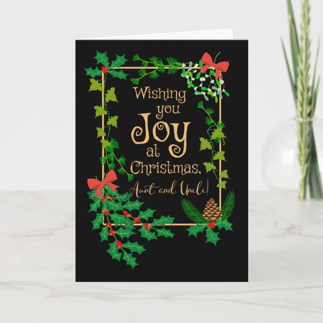 Cartão Tia e Tio Natal Joy Holly e Mistletoe (Frente)