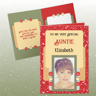 Cartão Tia especial adicione o nome da foto vermelho