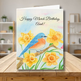 Cartão Tia Feliz Aniversário Março Pássaro Azul