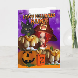 Cartão Tia Halloween bruxa gato abóbora jack ou lanterna