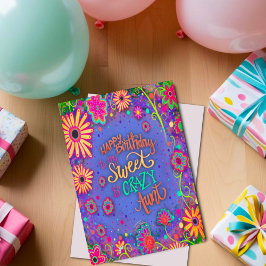 Cartão Tia Louca Birthday Bonito Floral Engraçada