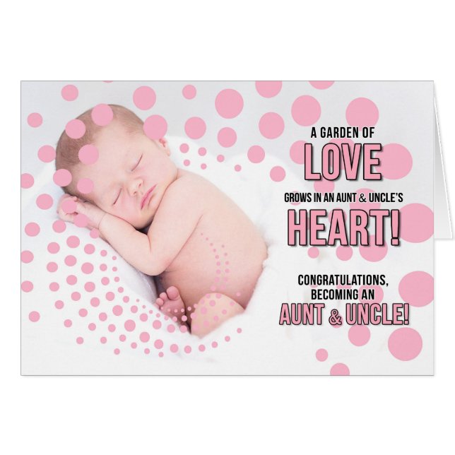 Cartão Tia nova e Parabéns do tio em um rosa-preto (Frente Horizontal)