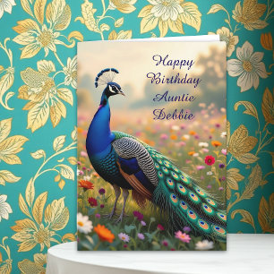 Cartão Tia Personalizada de Aniversário do Pavão Colorido