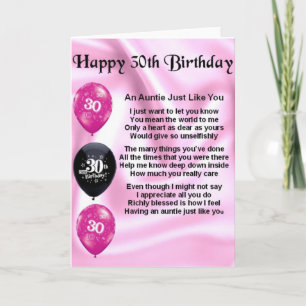 Cartão Tia Poem - aniversário de 30 anos