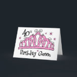 Cartão Tiara 40th Birthday Queen LT<br><div class="desc">The queen is FORTY! And she should be royally attired on this milestone birthday with one of our T-shirts or apparel featuring a pink tiara covered in jewels. Text says 40TH BIRTHDAY QUEEN. Great 40th birthday gift for her highness. Also available on tote bags, caps, mugs, postage stamps, custom invitations,...</div>