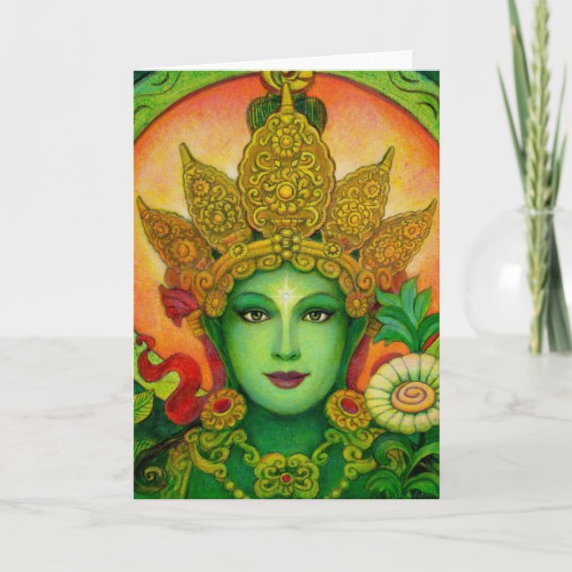 Cartão Tibetan Buddhist Goddess Green Tara Face art card (Frente)