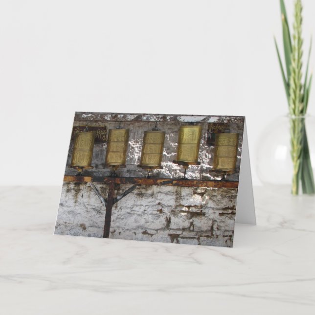 Cartão Tibetan prayer wheels greeting card (blank inside) (Frente)