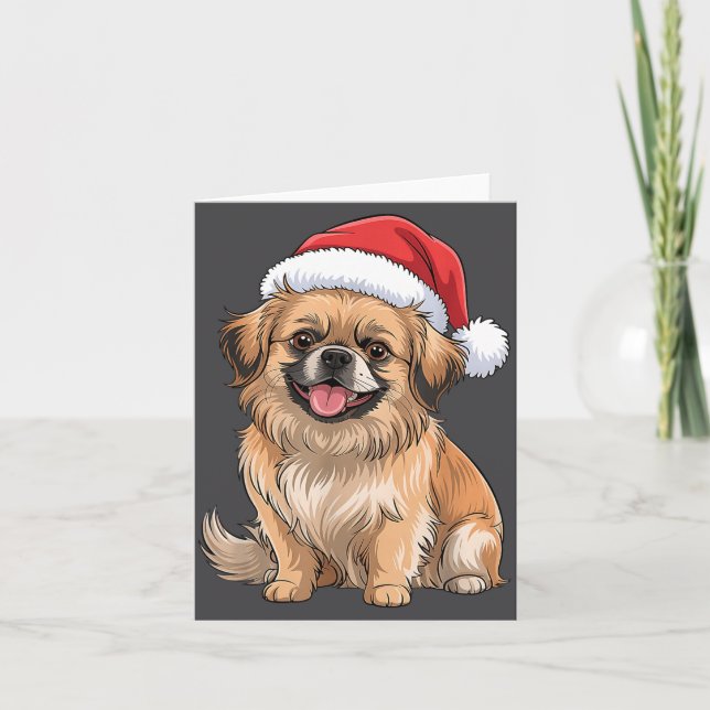 Cartão Tibetan Spaniel Dog Christmas Santa Hat Pet Dog Lo (Frente)