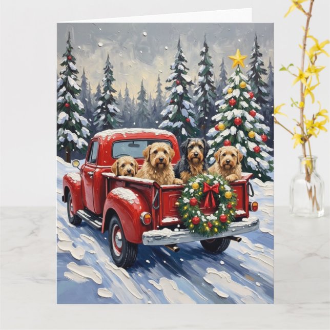 Cartão Tibetan Terrier Christmas Red Truck Holiday (Flor Amarela)