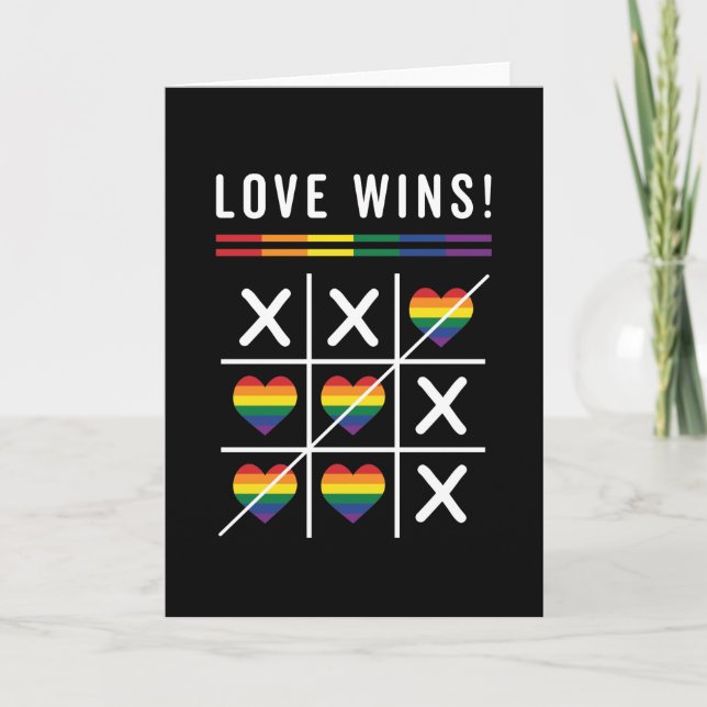 Cartão Tic Tac Toe Amor Vence LGBTQ Orgulho Gay (Frente)