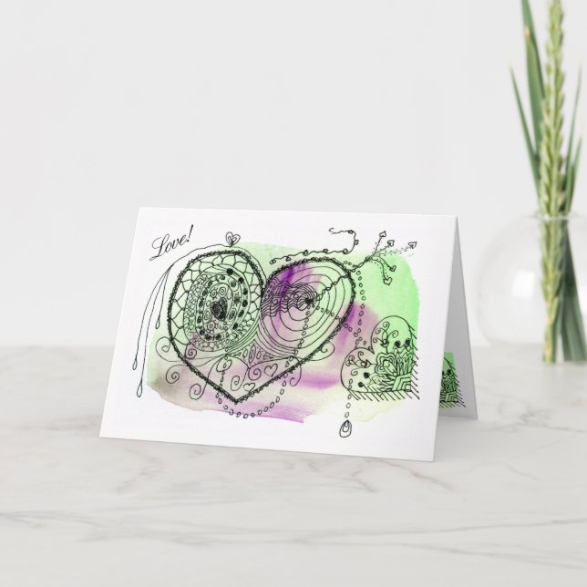 Cartão Tic Toc Corações Ornamentados Verde e Roxo (Frente)