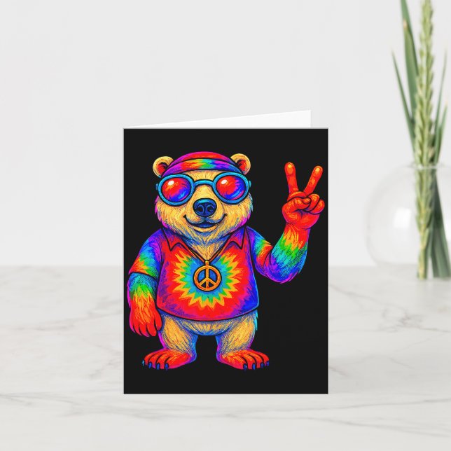 Cartão Tie-dye Lar Bear Peace Sign Hip  (Frente)