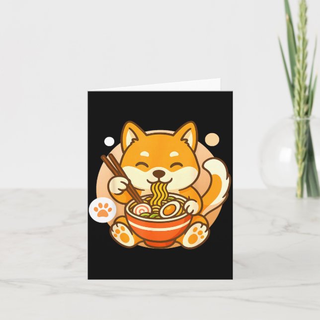 Cartão Tigela de Macarrão Ramen de Cachorro Shiba Inu Fof (Frente)