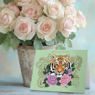Cartão Tiger Henna Flores Púrpuras Rosa