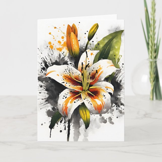 Cartão Tiger Lily - Watercolor flowers (Frente)