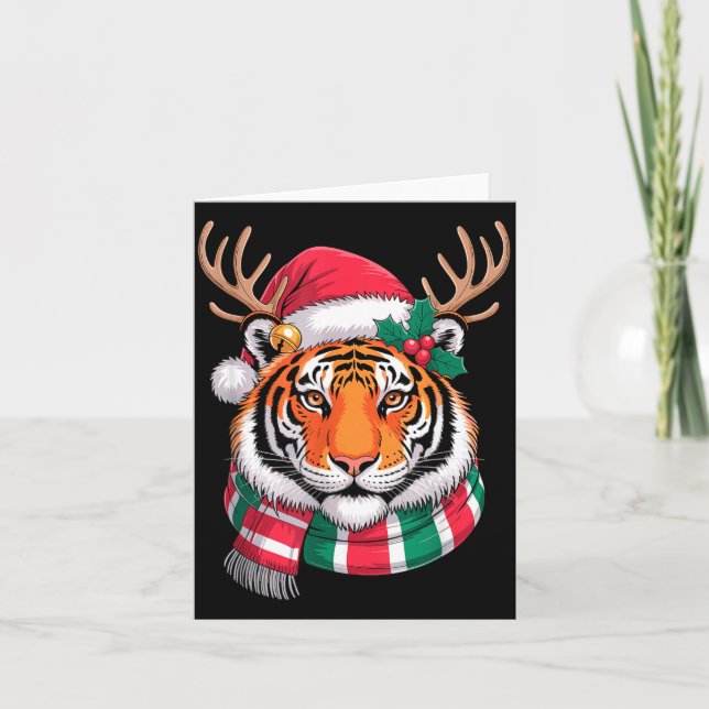 Cartão Tiger Reindeer Christmas Santa Hat Tiger Xmas  (Frente)