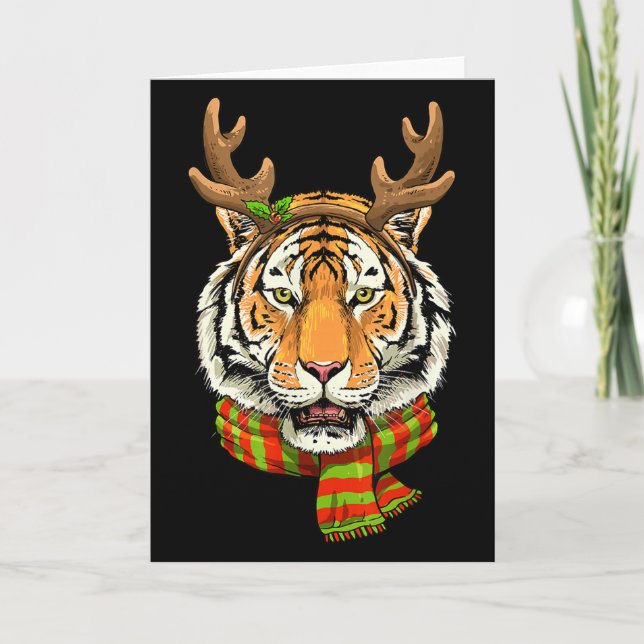 Cartão Tiger Reindeer Christmas Shirt Animal With Antlers (Frente)