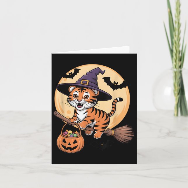 Cartão Tiger Witch Hat Pumpkin Halloween Homens Mulher (Frente)