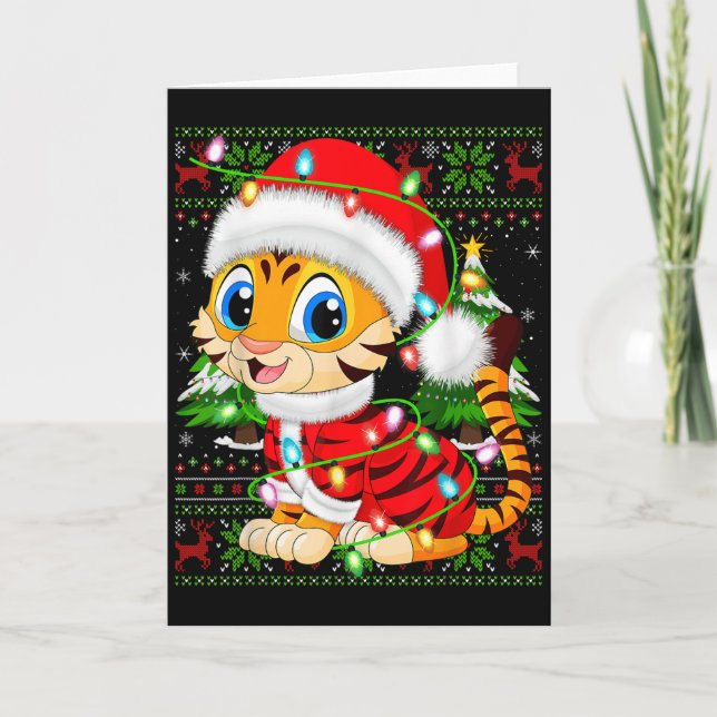 Cartão Tiger Xmas Sweater Style Ugly Santa Tiger Christma (Frente)