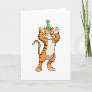 Cartão Tigre com chapéu de festa Festa