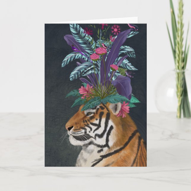 Cartão Tigre com o headpaper tropical (Frente)