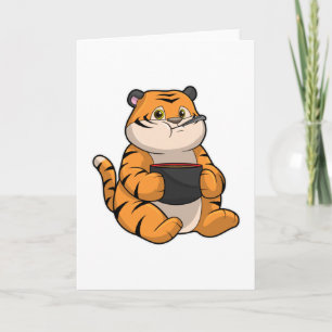 Cartão Tigre comendo com tigela