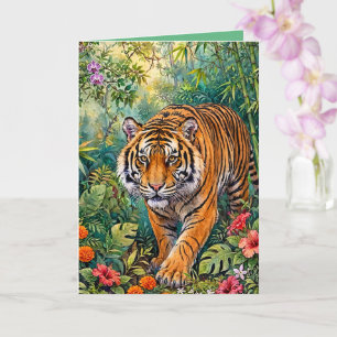 Cartão Tigre de Bengala Vibrante Selva de Bambu