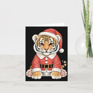 Cartão Tigre de Natal Fofo Papai Noel Safari Animal