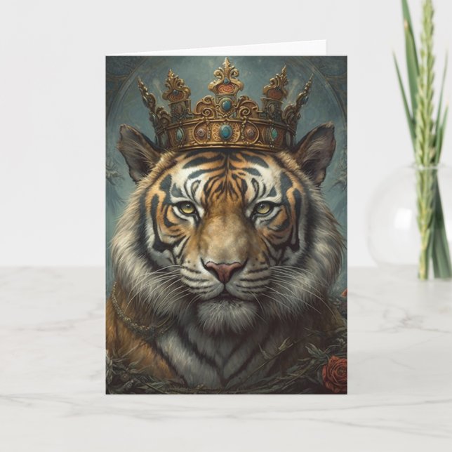 Cartão Tigre Deslumbrante em uma Coroa (Frente)