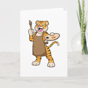 Cartão Tigre pintando com tinta e pincel