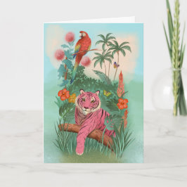 Cartão Tigre rosa e Vazio tropical da selva de papagaio