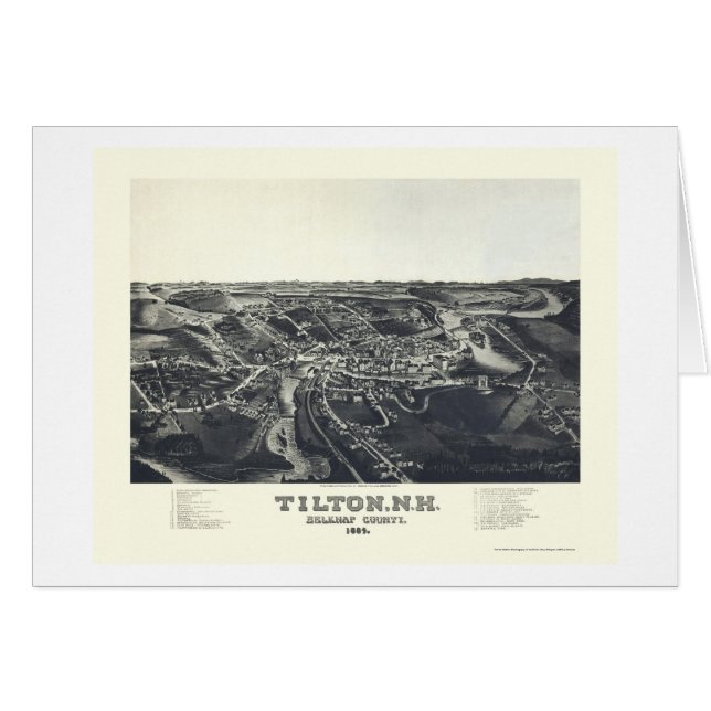 Cartão Tilton, mapa panorâmico do NH - 1884 (Frente Horizontal)