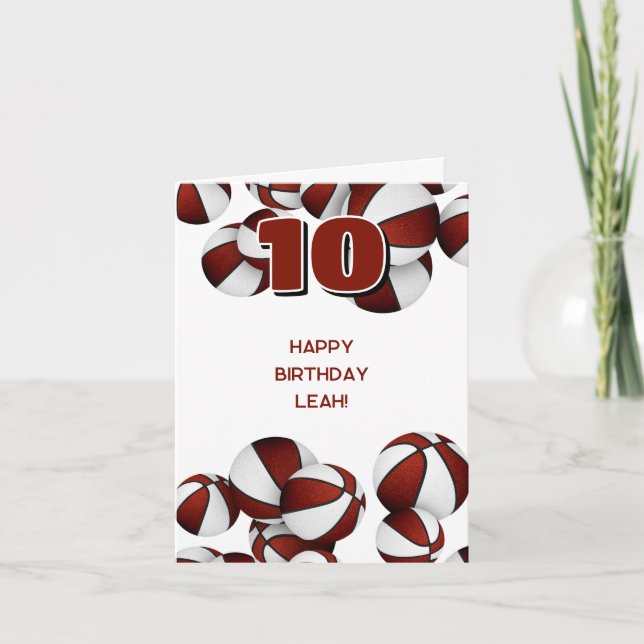 Cartão time branco maroon cores basketbolas aniversário d (Frente)