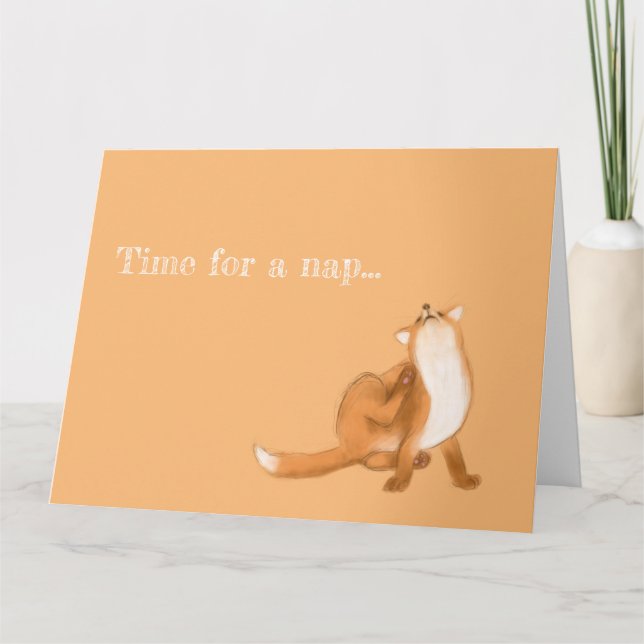 Cartão Time for a nap cute fox scratching drawing (Frente)