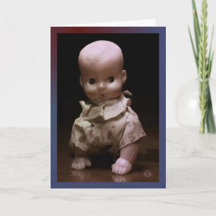 Cartão Timmy, the creepy Halloween doll, crawls forth.