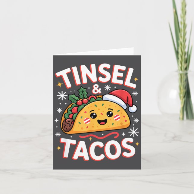 Cartão Tinsel And Tacos Cute Christmas Mexican Food Fun  (Frente)