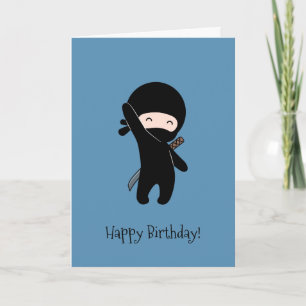 Cartão Tiny Happy Ninja no aniversário azul