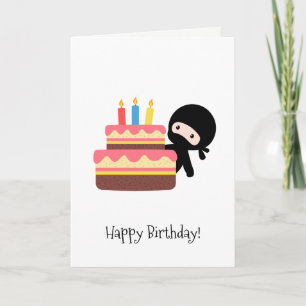 Cartão Tiny Ninja Behind Birthday Cake